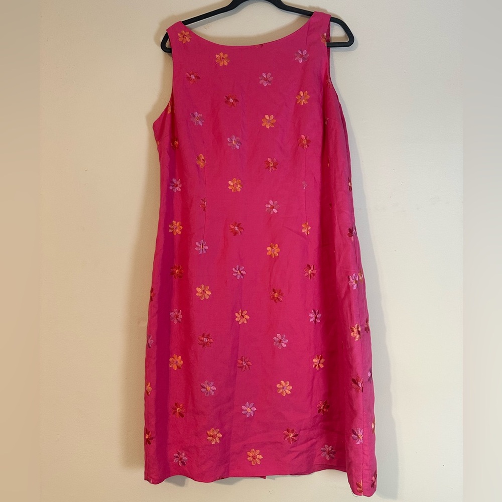 Vintage R&K Originals Pink Floral Embroidered Linen Blend Dress Y2K Retro 14